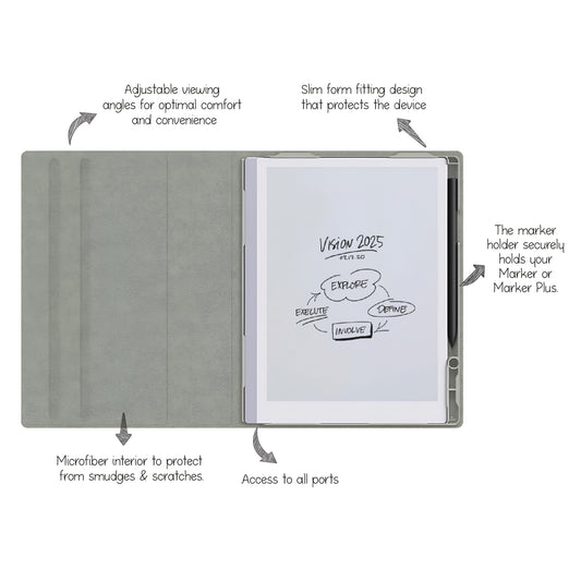 Dot Book Folio Case With Rotatable Stand For reMarkable 2 Tablets - Woven Gray