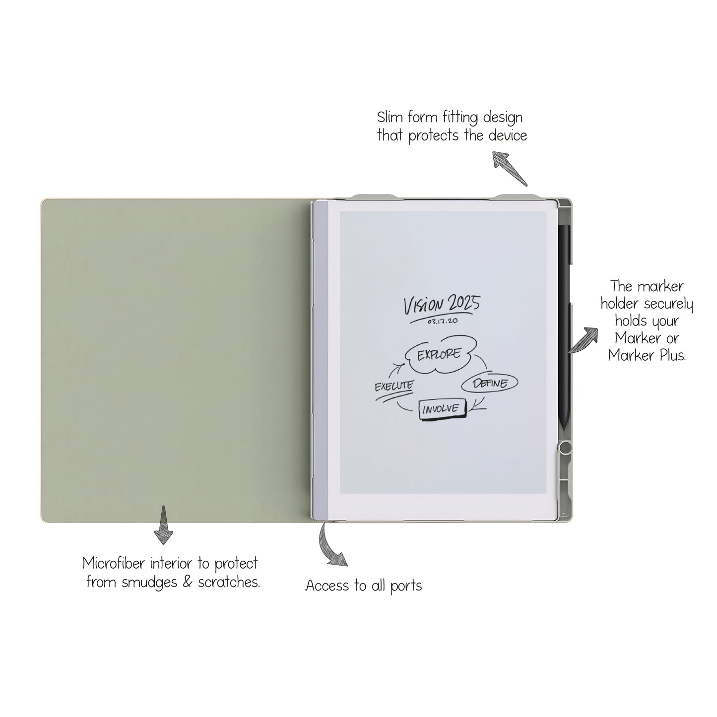 Dot Book Folio Case For reMarkable 2 Tablets - Woven Gray
